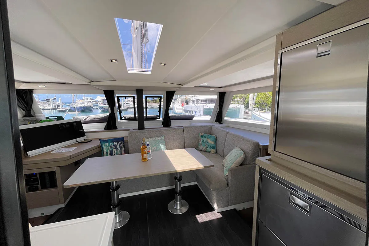 Salon of Jaxnjoe com, a Fountaine Pajot Lucia 40 catamaran at Road Town, British Virgin Islands