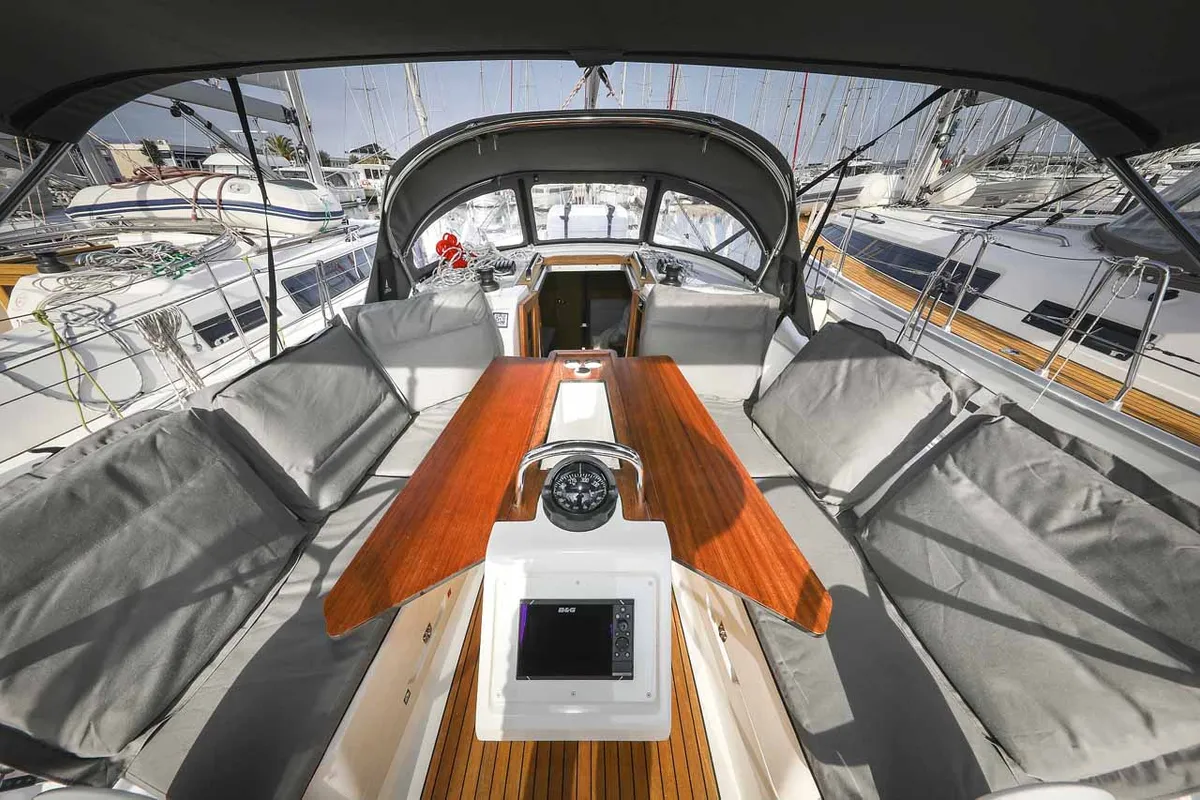 Cockpit of Funky 4ever, a Bavaria Cruiser 34 sailboat at Grad Biograd na Moru, Croatia