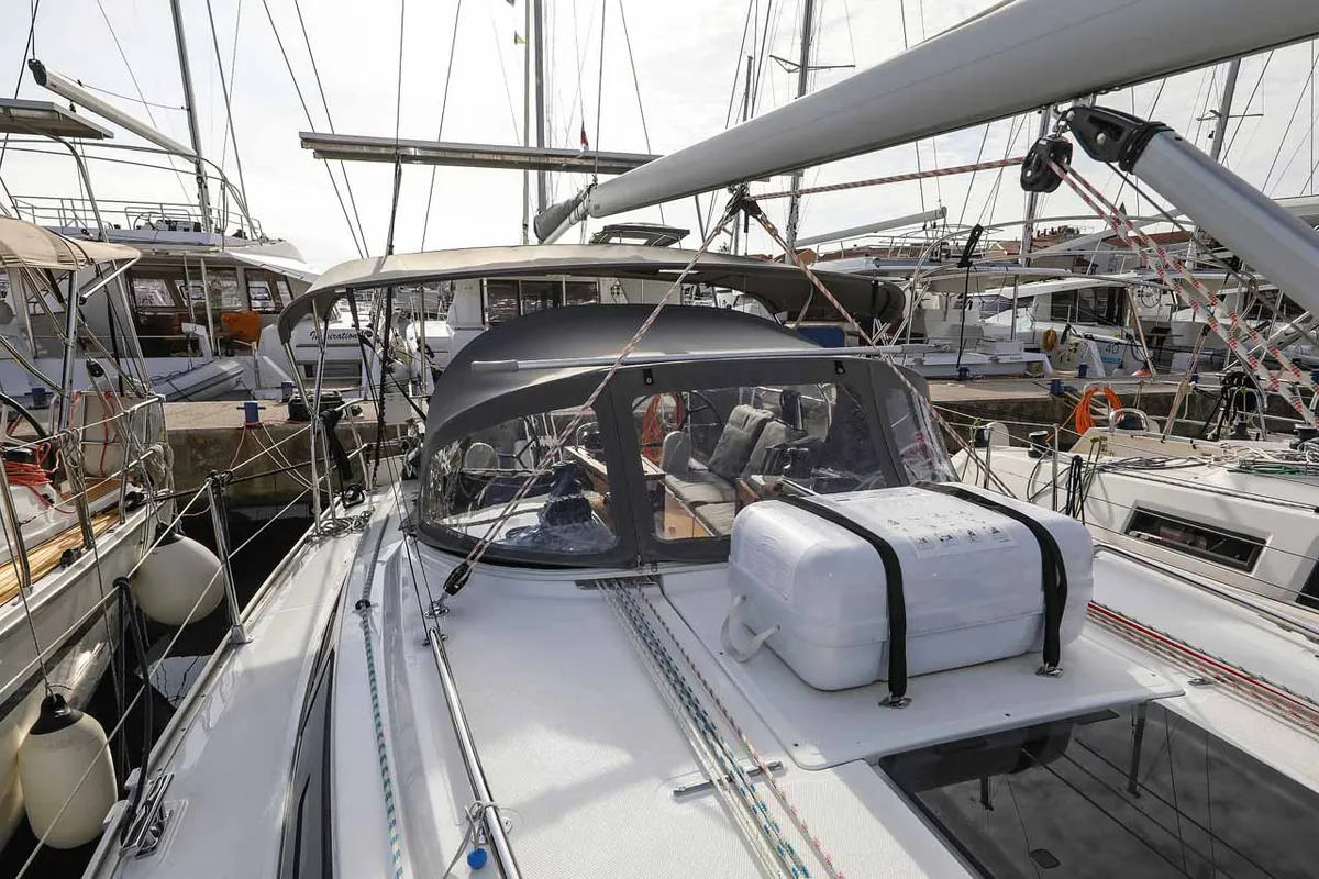 Deck of Funky 4ever, a Bavaria Cruiser 34 sailboat at Grad Biograd na Moru, Croatia