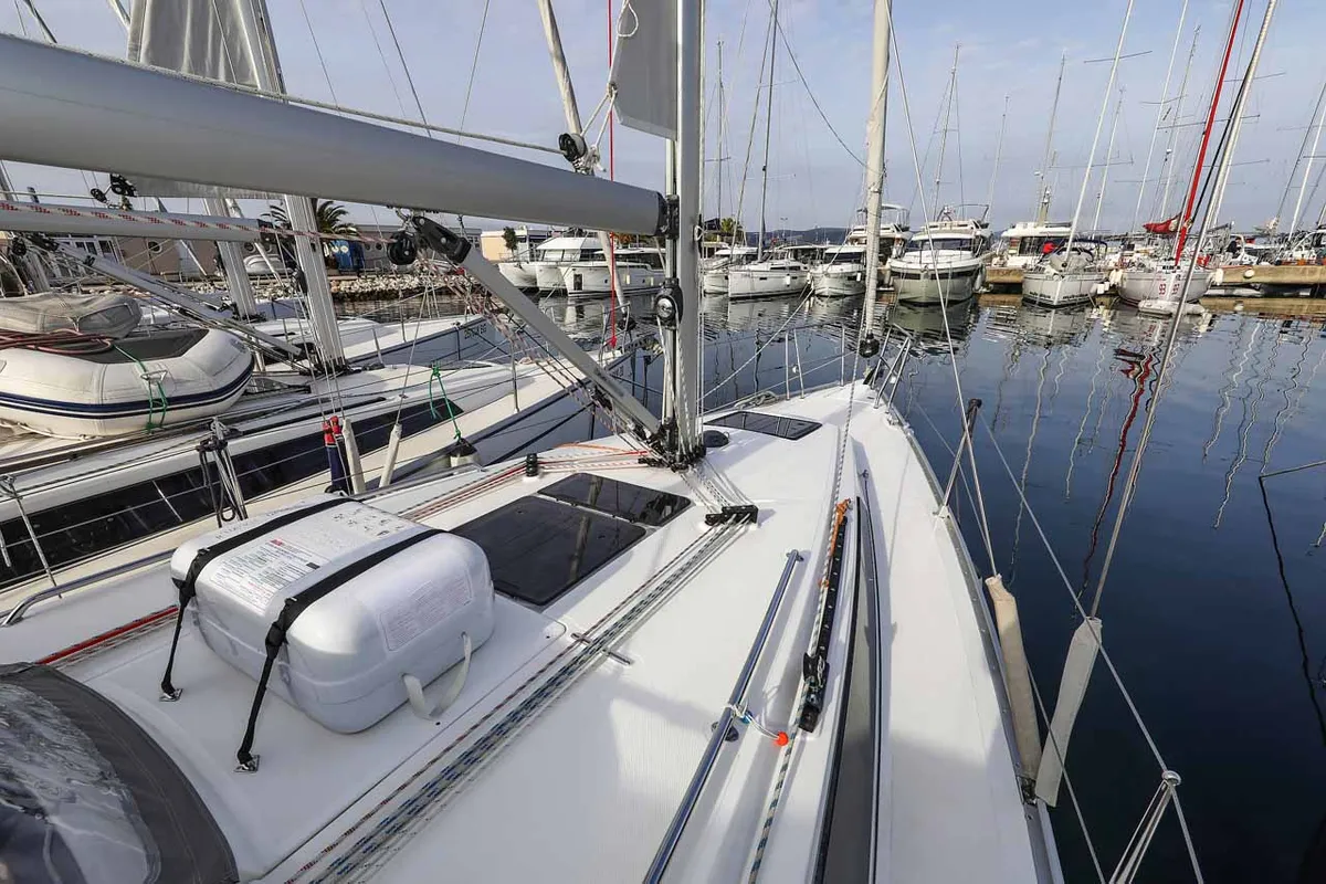 Deck of Funky 4ever, a Bavaria Cruiser 34 sailboat at Grad Biograd na Moru, Croatia