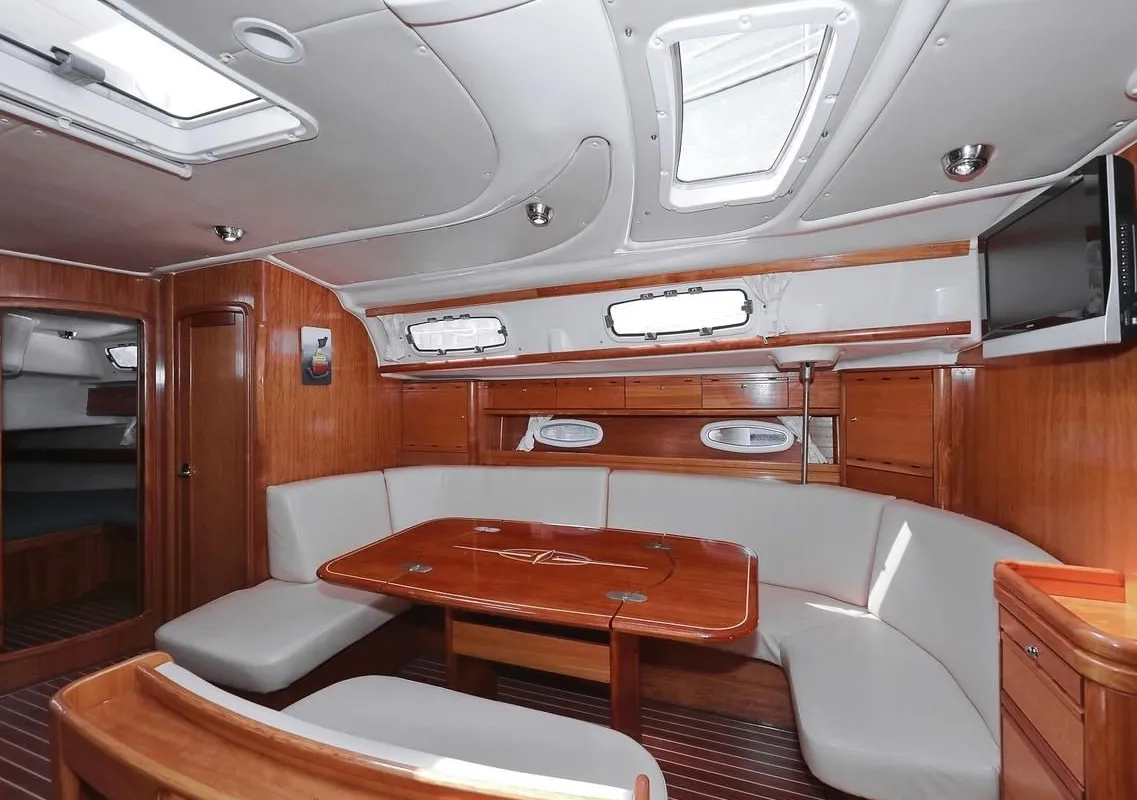 Salon of SHH-BAV50, a Bavaria Cruiser 50 sailboat at Volos, Greece