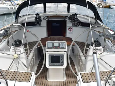 Cockpit of SHH-BAV50, a Bavaria Cruiser 50 sailboat at Volos, Greece