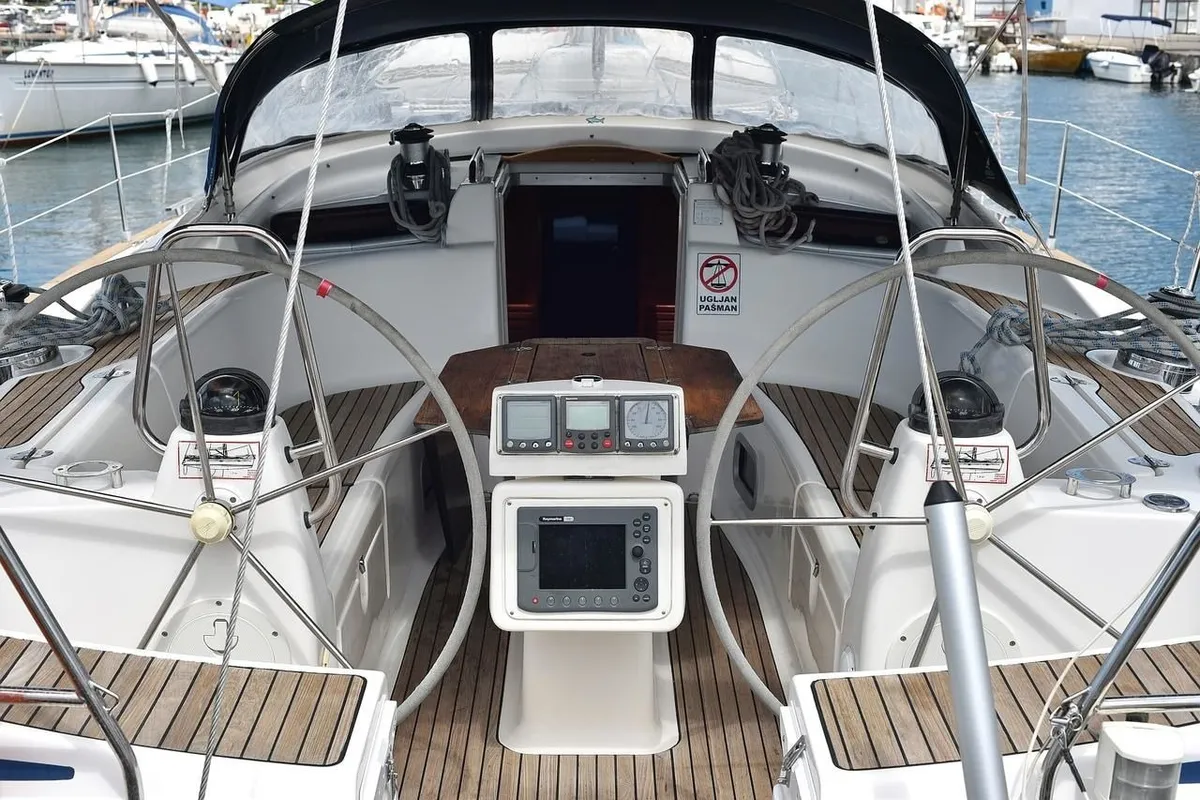 Cockpit of SHH-BAV50, a Bavaria Cruiser 50 sailboat at Volos, Greece