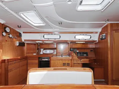 Galley of SHH-BAV50, a Bavaria Cruiser 50 sailboat at Volos, Greece