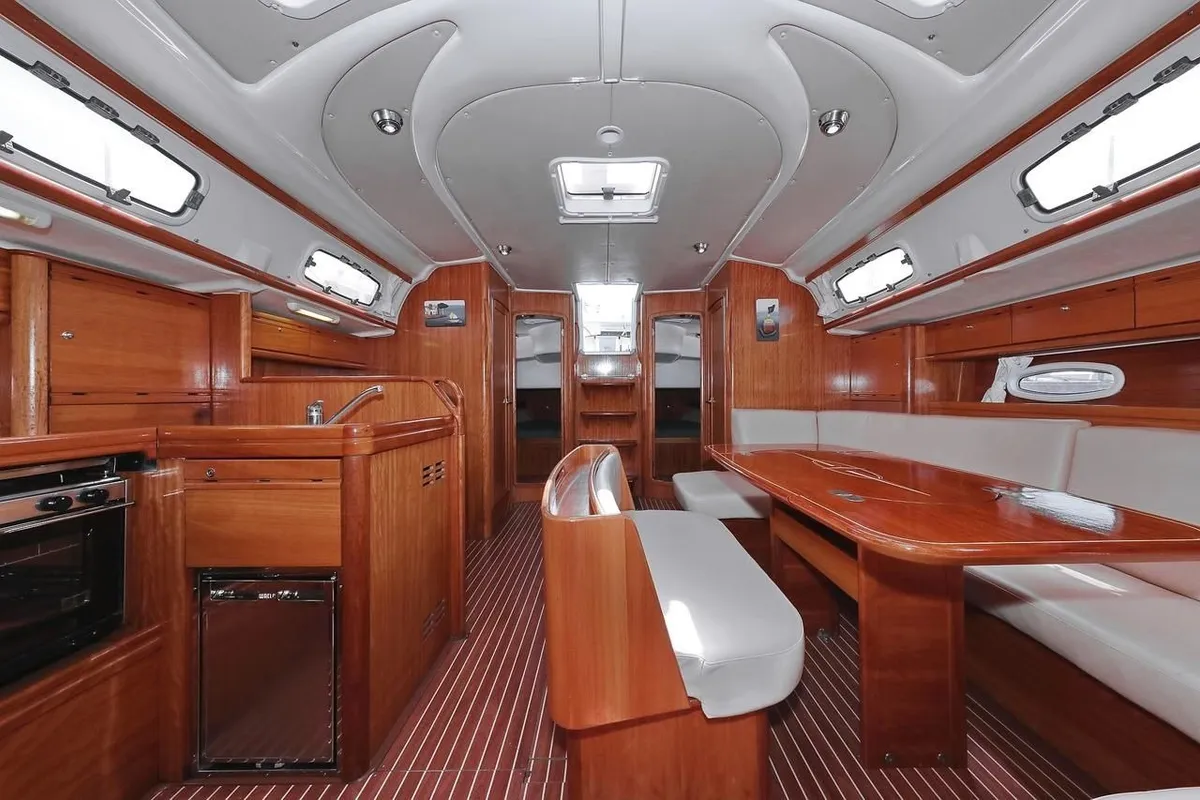 Salon of SHH-BAV50, a Bavaria Cruiser 50 sailboat at Volos, Greece