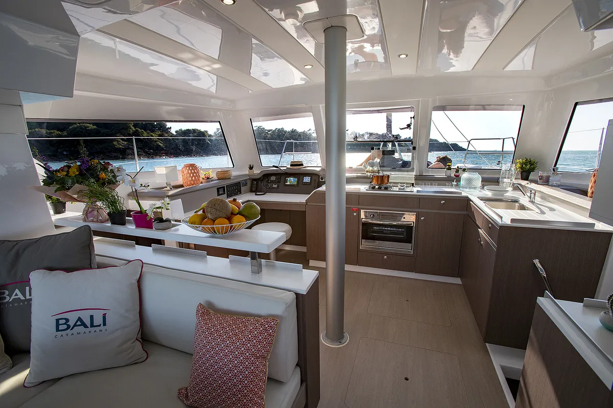 Galley of Kvinton, a Bali Catspace catamaran at Grad Biograd na Moru, Croatia