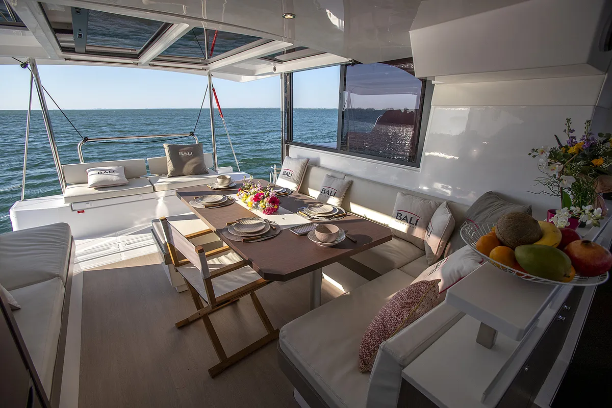 Salon of Kvinton, a Bali Catspace catamaran at Grad Biograd na Moru, Croatia