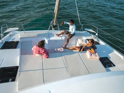 Deck of Kvinton, a Bali Catspace catamaran at Grad Biograd na Moru, Croatia