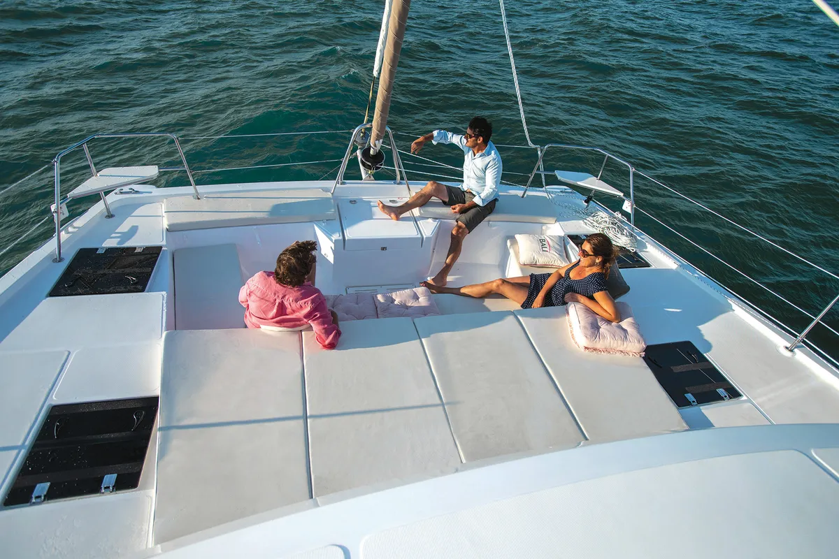 Deck of Kvinton, a Bali Catspace catamaran at Grad Biograd na Moru, Croatia