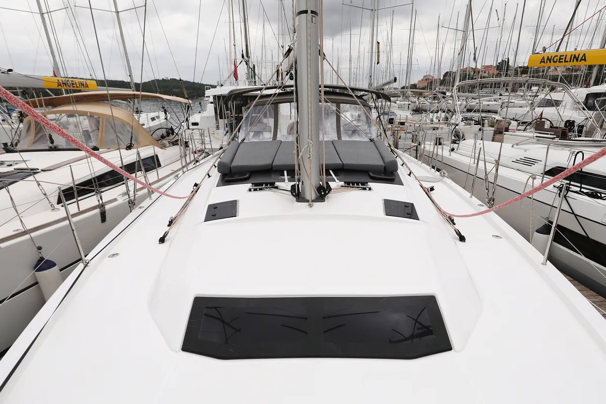 Deck of Shooting Star, a Dufour 470 sailboat at Grad Vodice, Croatia