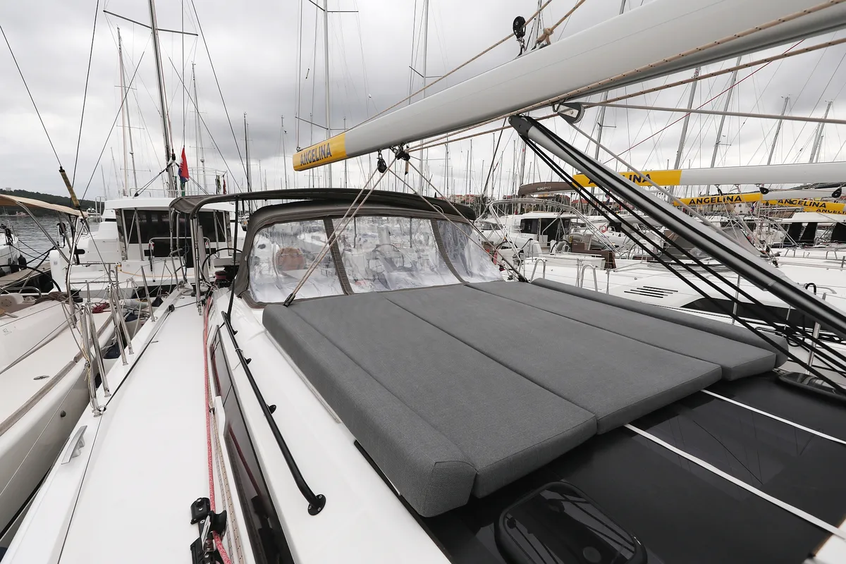Deck of Shooting Star, a Dufour 470 sailboat at Grad Vodice, Croatia