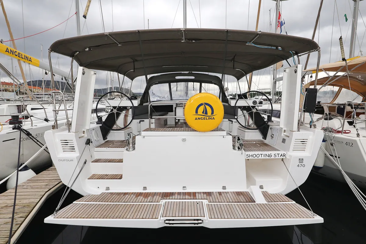 Cockpit of Shooting Star, a Dufour 470 sailboat at Grad Vodice, Croatia