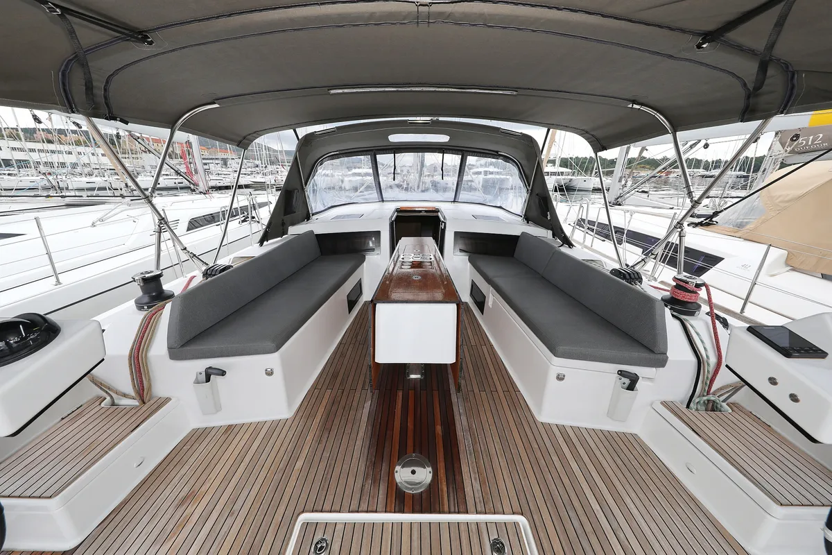 Cockpit of Shooting Star, a Dufour 470 sailboat at Grad Vodice, Croatia