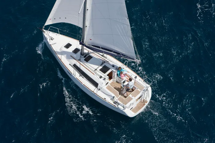 Exterior view of Titina, a Beneteau Oceanis 31 sailboat at Procida, Italy