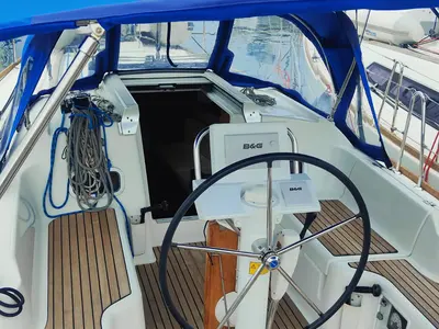 Cockpit of Titina, a Beneteau Oceanis 31 sailboat at Procida, Italy