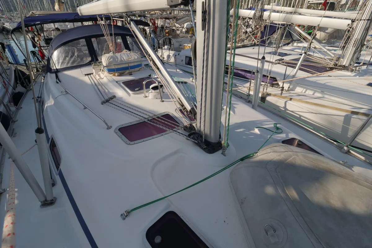 Deck of Andiamo, a Bavaria 42 sailboat at Fethiye, Turkey