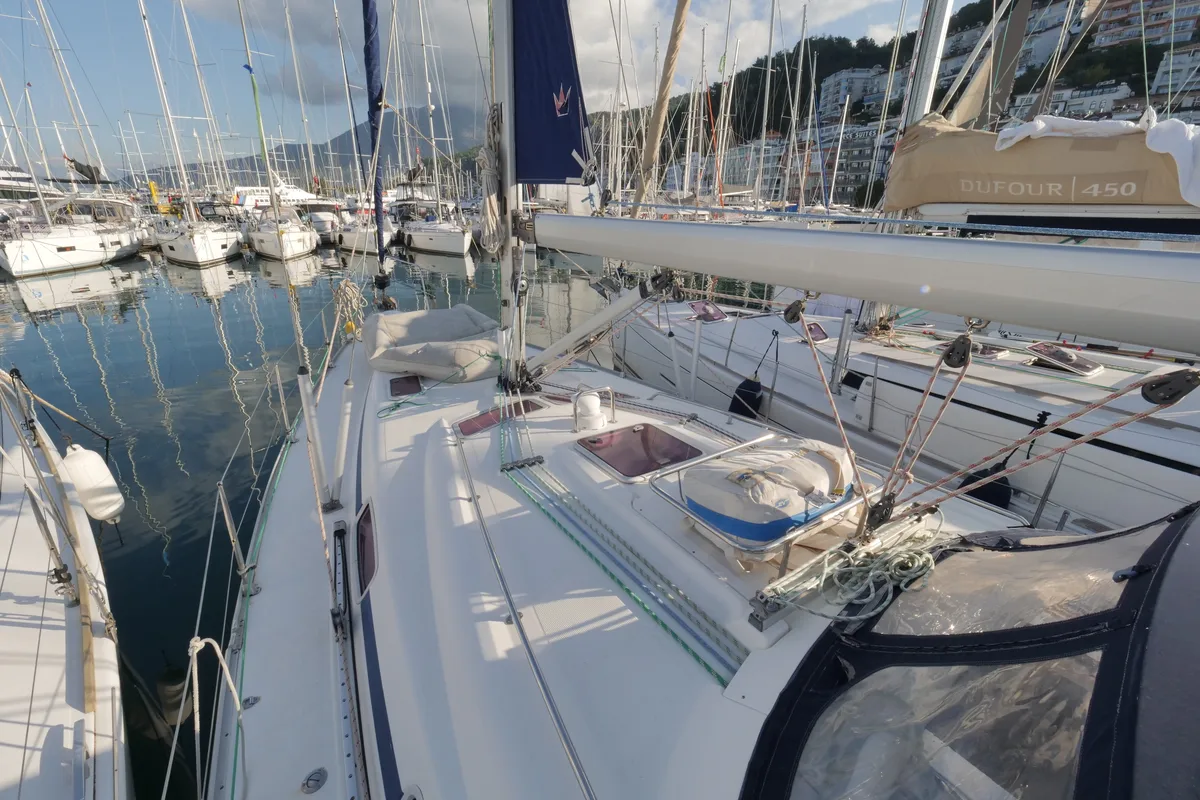 Deck of Andiamo, a Bavaria 42 sailboat at Fethiye, Turkey