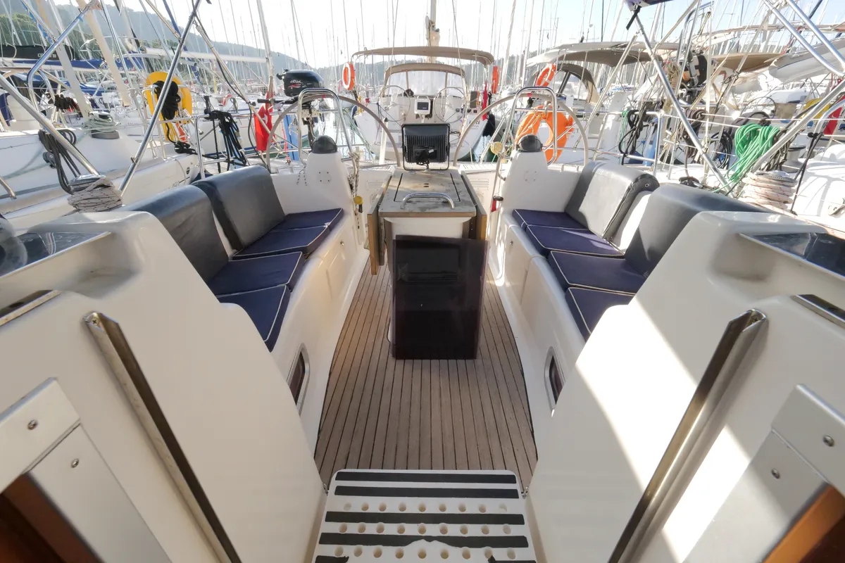 Cockpit of Andiamo, a Bavaria 42 sailboat at Fethiye, Turkey