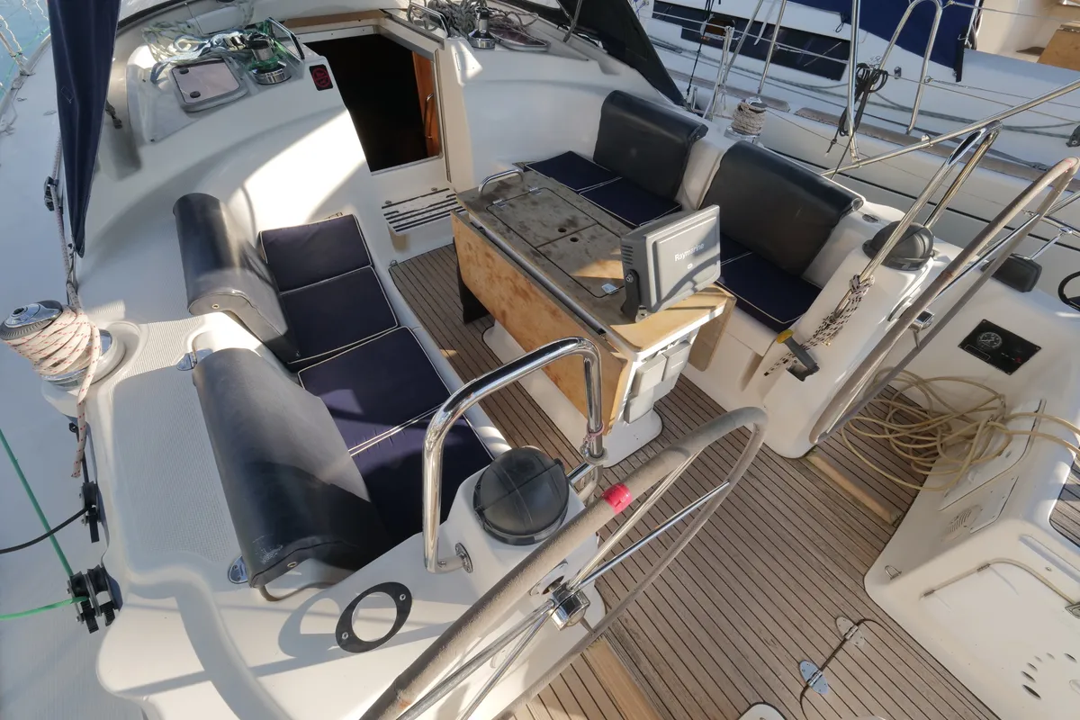 Cockpit of Andiamo, a Bavaria 42 sailboat at Fethiye, Turkey