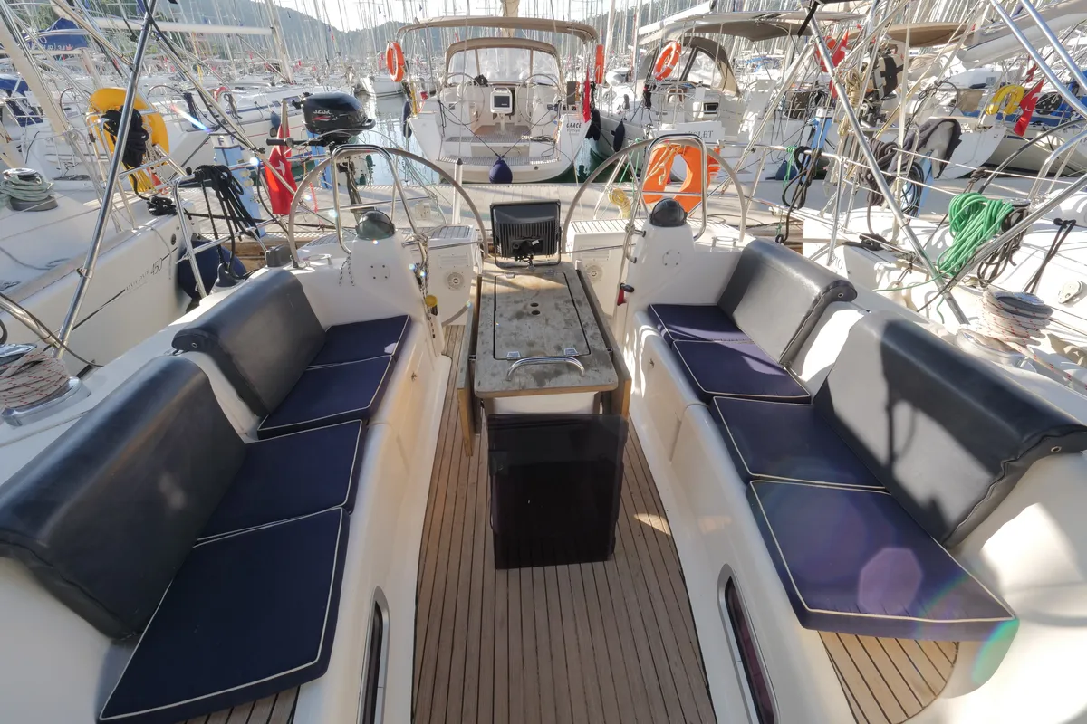 Cockpit of Andiamo, a Bavaria 42 sailboat at Fethiye, Turkey