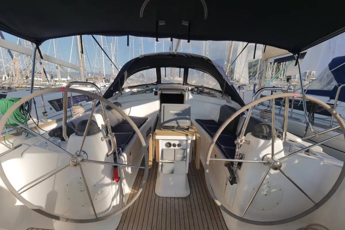 Cockpit of Andiamo, a Bavaria 42 sailboat at Fethiye, Turkey
