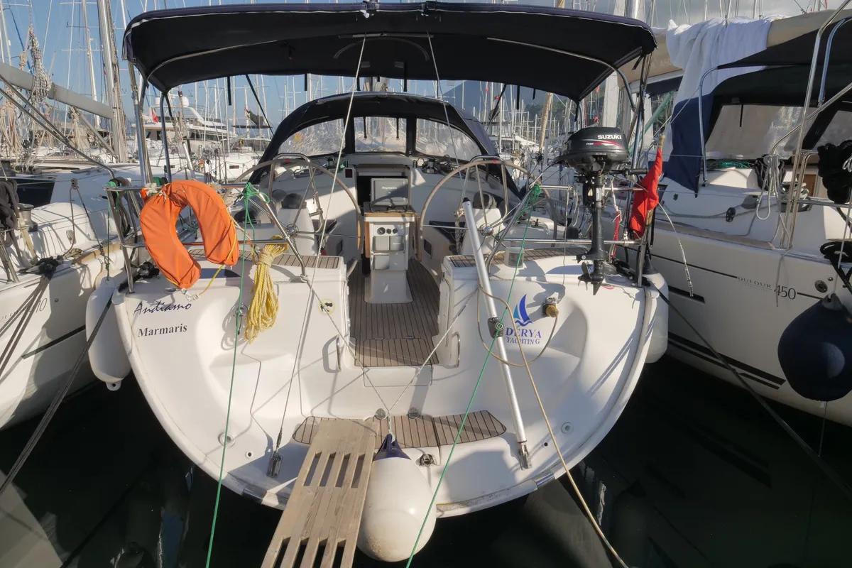 Exterior view of Andiamo, a Bavaria 42 sailboat at Fethiye, Turkey