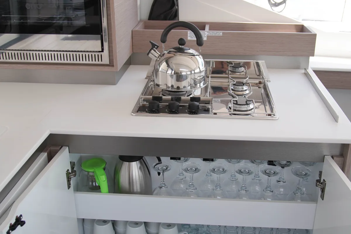 Galley of Anasa, a Fountaine Pajot Isla 40 catamaran at Lefkada, Greece