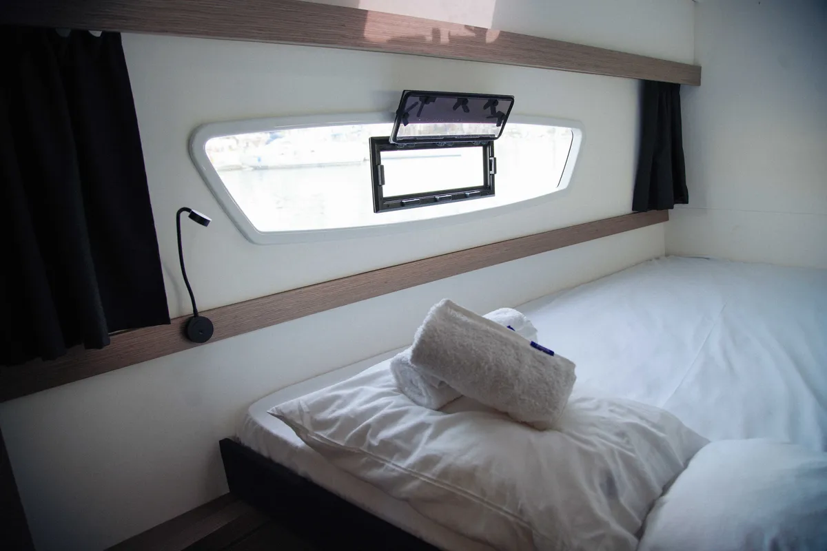 Cabin on Anasa, a Fountaine Pajot Isla 40 catamaran at Lefkada, Greece