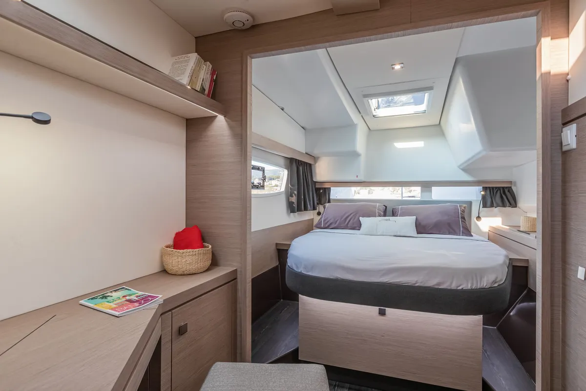 Cabin on Anasa, a Fountaine Pajot Isla 40 catamaran at Lefkada, Greece
