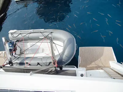Deck of Anasa, a Fountaine Pajot Isla 40 catamaran at Lefkada, Greece