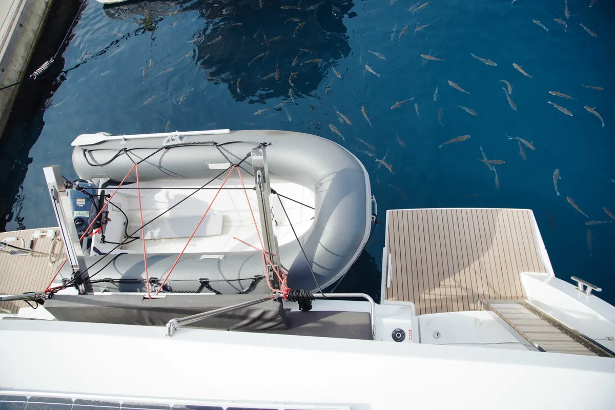 Deck of Anasa, a Fountaine Pajot Isla 40 catamaran at Lefkada, Greece