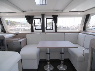 Salon of Anasa, a Fountaine Pajot Isla 40 catamaran at Lefkada, Greece