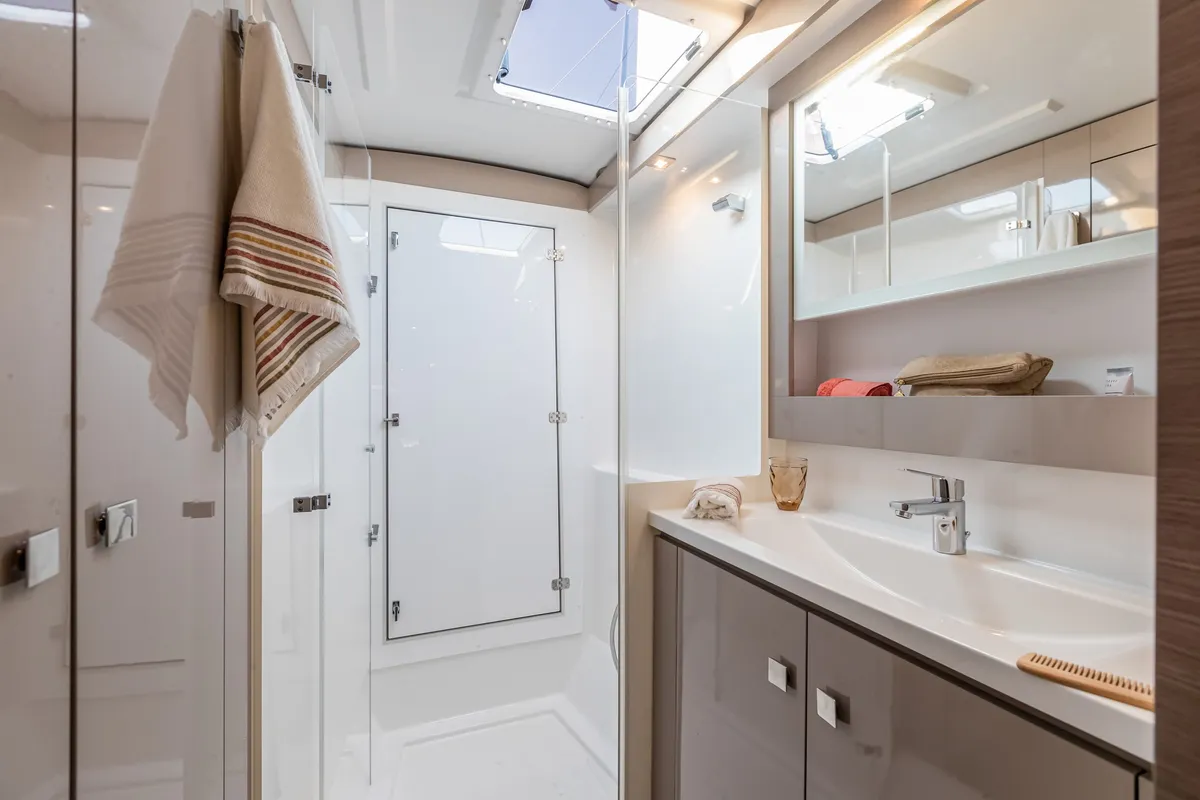 Head on Anasa, a Fountaine Pajot Isla 40 catamaran at Lefkada, Greece