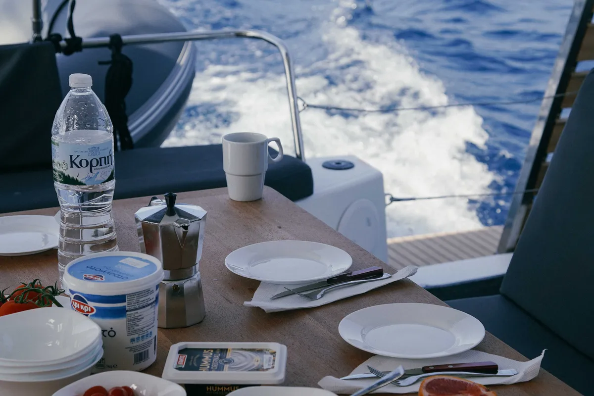 Deck of Anasa, a Fountaine Pajot Isla 40 catamaran at Lefkada, Greece