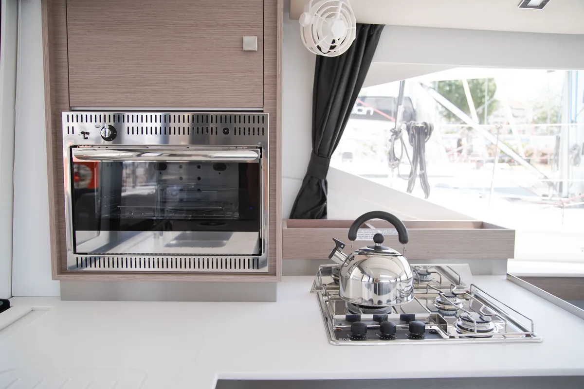 Galley of Anasa, a Fountaine Pajot Isla 40 catamaran at Lefkada, Greece