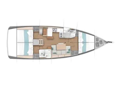 Floor plan of Astro, a Jeanneau Sun Odyssey 440 sailboat at Municipal Unit of Lefkada, Greece
