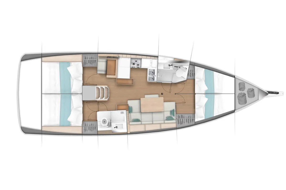 Floor plan of Astro, a Jeanneau Sun Odyssey 440 sailboat at Municipal Unit of Lefkada, Greece