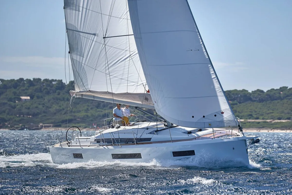 Exterior view of Astro, a Jeanneau Sun Odyssey 440 sailboat at Municipal Unit of Lefkada, Greece