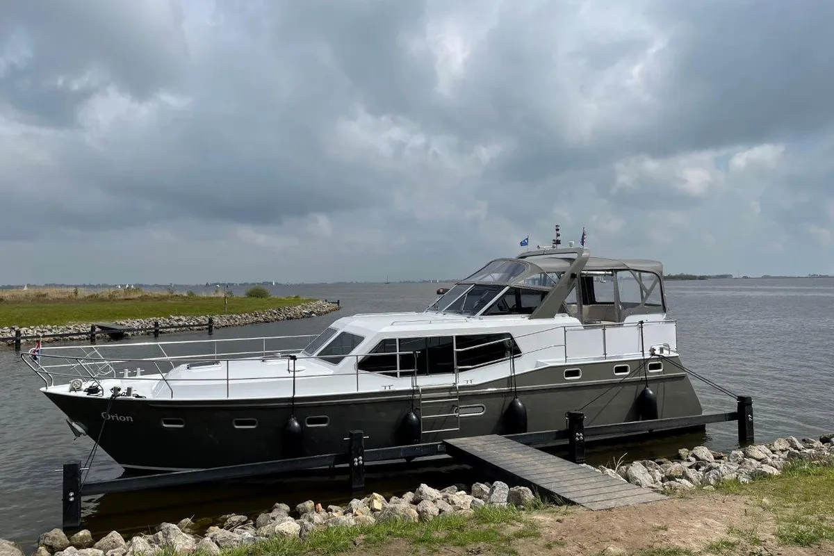 Exterior view of Orion, a Gulet Nowee Novi 42 motorboat at Akkrum, Netherlands