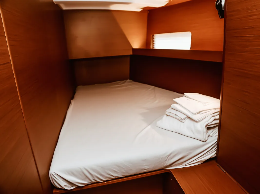 Cabin on Vega, a Jeanneau Sun Loft 47 sailboat at Olbia, Italy