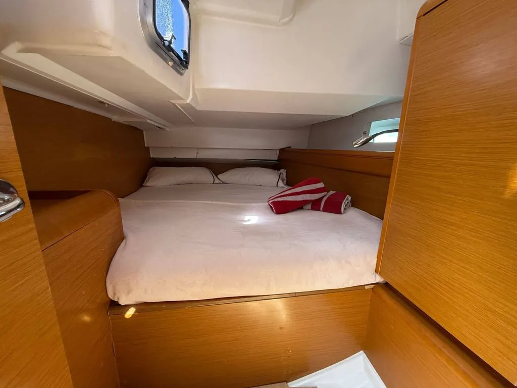 Cockpit of Mientras Tanto, a Jeanneau Sun Odyssey 449 sailboat at Ibiza, Spain
