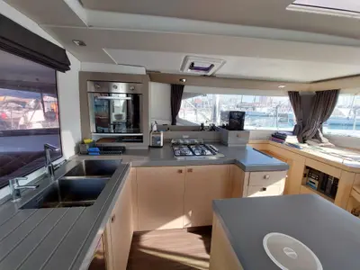 Galley of Ancora Reha, a Fountaine Pajot Saona 47 catamaran at Rosignano Solvay, Italy
