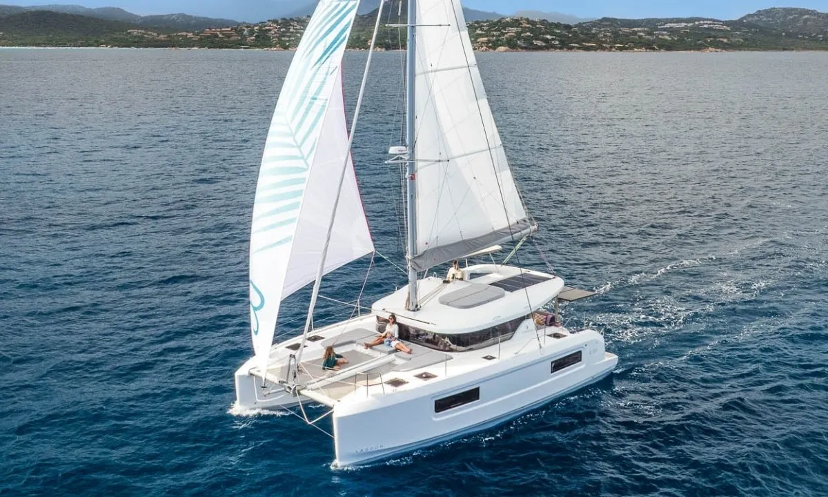 Exterior view of Blue Horizon, a Lagoon 38 catamaran at Grad Kaštela, Croatia