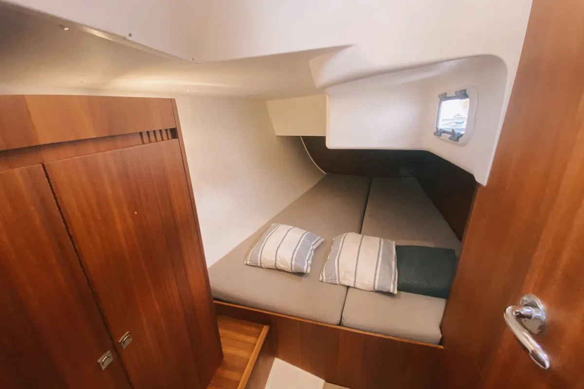 Cabin on Marche Ou Reve, a J/Boats J 112 sailboat at Marseille, France