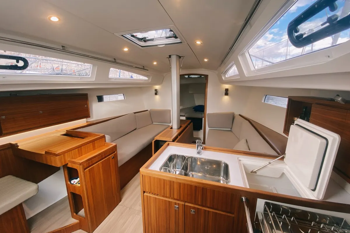 Salon of Marche Ou Reve, a J/Boats J 112 sailboat at Marseille, France