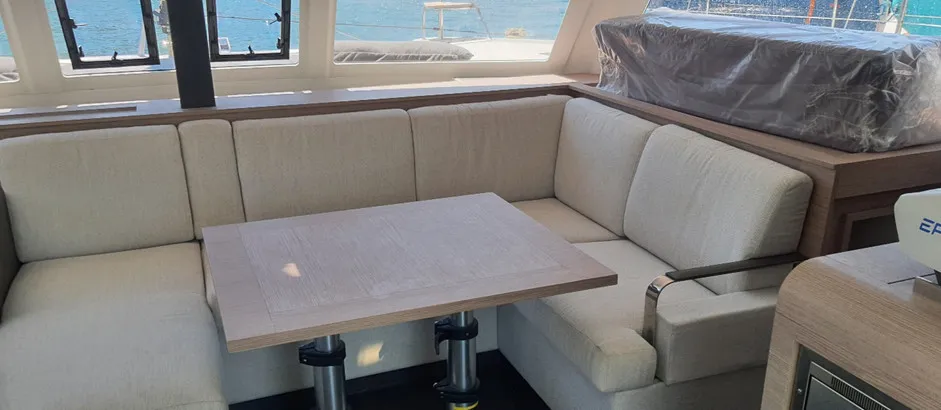 Salon of Gazi, a Fountaine Pajot Isla 40 catamaran at Marmaris, Turkey