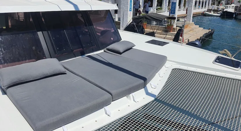Deck of Gazi, a Fountaine Pajot Isla 40 catamaran at Marmaris, Turkey