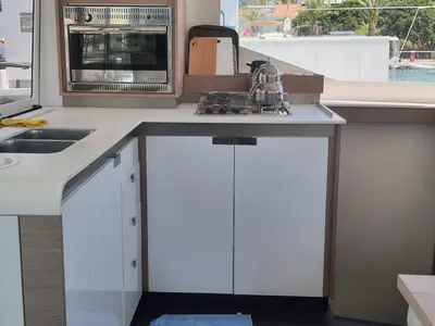 Galley of Gazi, a Fountaine Pajot Isla 40 catamaran at Marmaris, Turkey