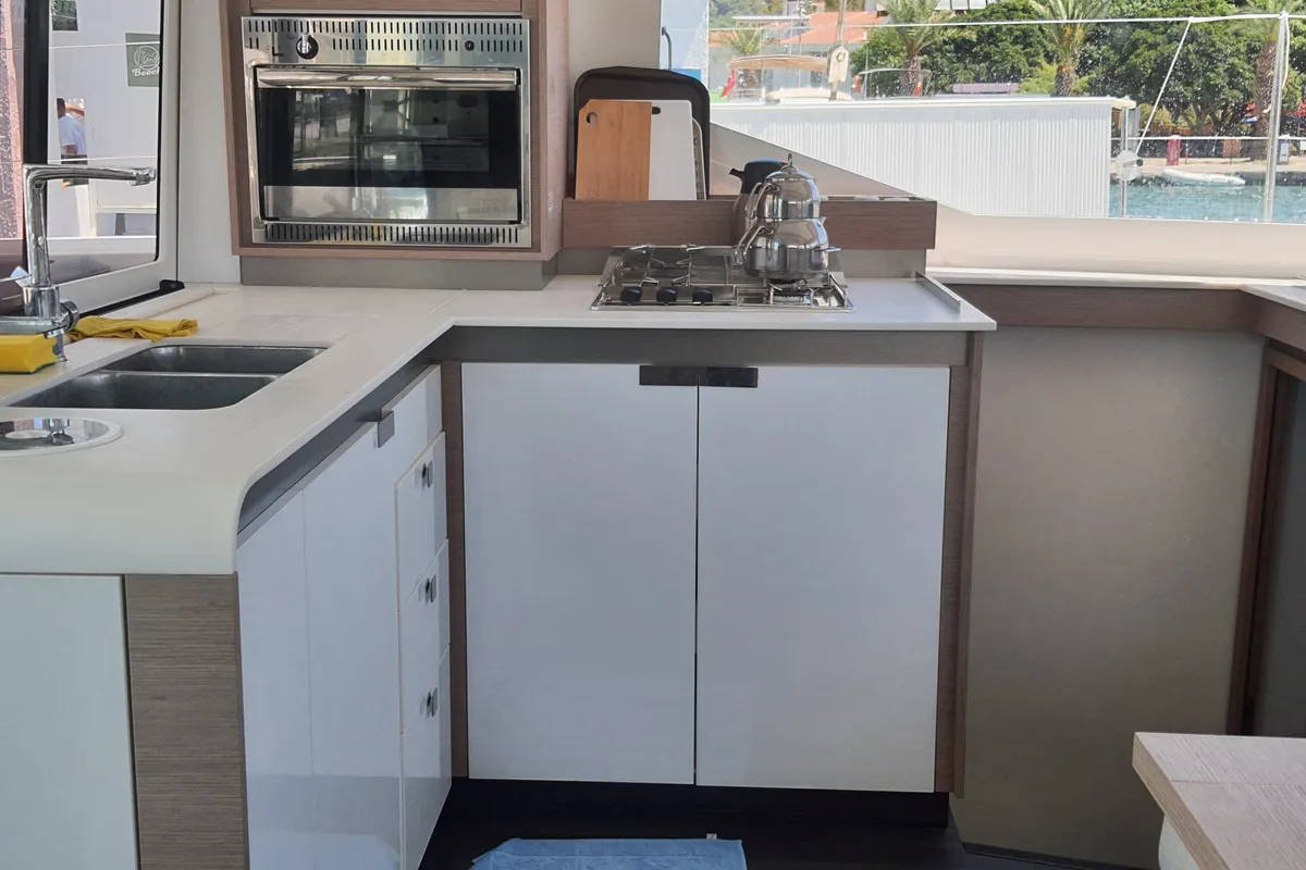Galley of Gazi, a Fountaine Pajot Isla 40 catamaran at Marmaris, Turkey
