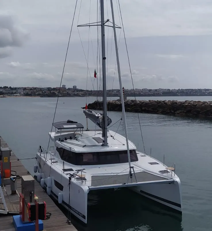 Exterior view of Gazi, a Fountaine Pajot Isla 40 catamaran at Marmaris, Turkey